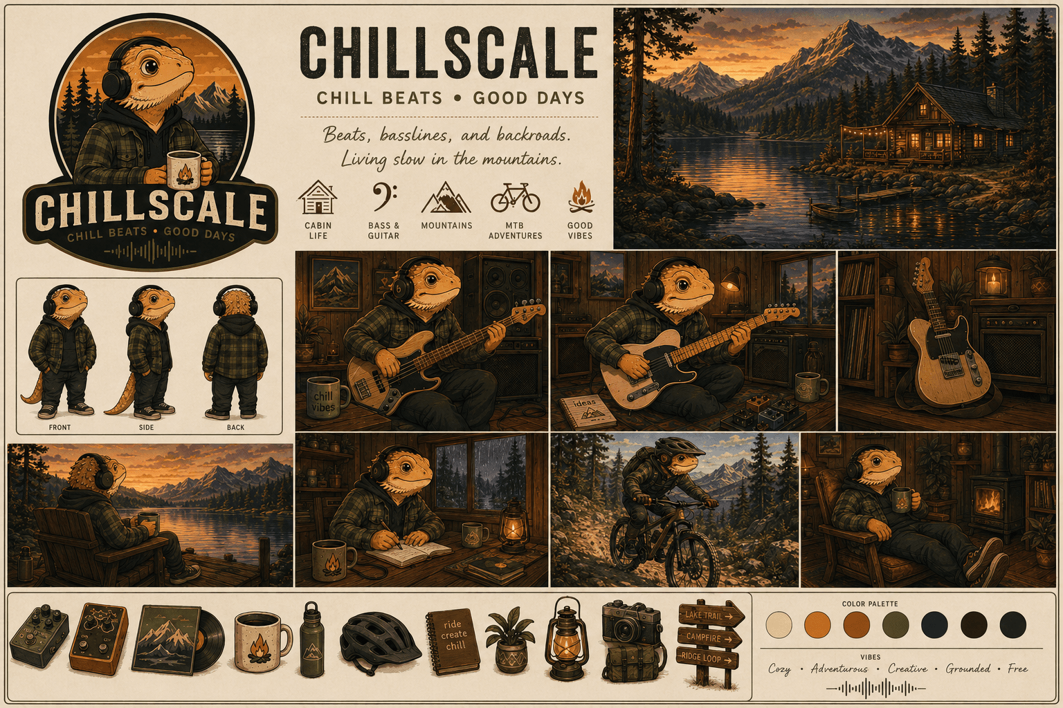 The Chillscale world: mountain cabins, music, riding trails, and the Chillscale character